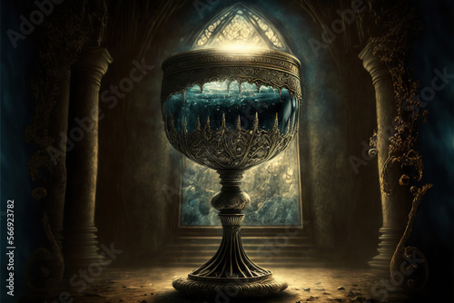 magical goblet in a fantasy room, game item, Generative AI photo