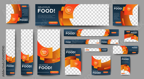 Set of standard web banner templates for food ads. Modern Orange cover header background for website design, Social Media Cover ads banner, flyer, invitation card