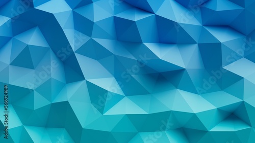 Abstract geometric background with triangles in blue to green gradient.