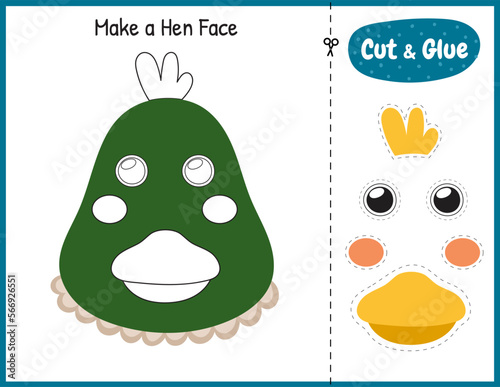 Make a duck face funny game for kids. Cut and glue educational activity page. Matching game with bird animal. Vector illustration
