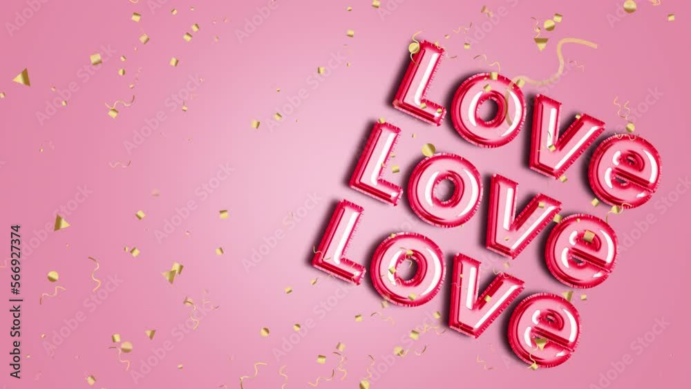 Fondo rosa y confetti,  con letra love de globo de aluminio. (Derecho) 