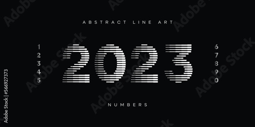 Number Font with Abstract Line Pattern