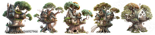 Set of 5 Tree House and Home Design Illustration, Home Design Ideas, Generative Ai