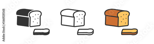 Rye bread sliced icon on light background. Toast, breakfast symbol.  Fresh loaf. Outline, flat, and colored style. Flat design. Vector illustration.