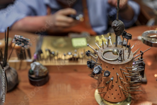 Картината върху платно Silversmith working in an artisanal silversmith workshop in Florence, Italy