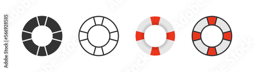 Lifebuoy icon. Emergency symbol. Lifebelt, safe swimming in pool and sea sign. Maritime element. Outline, flat, and colored style. Flat design. Vector illustration.