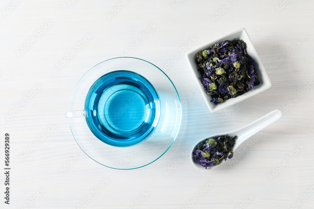 Concept of tasty hot drink, Anchan tea, top view Concept of tasty hot drink, Anchan tea, top view