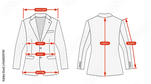 Clothing size chart vector illustration ( Suit jacket )