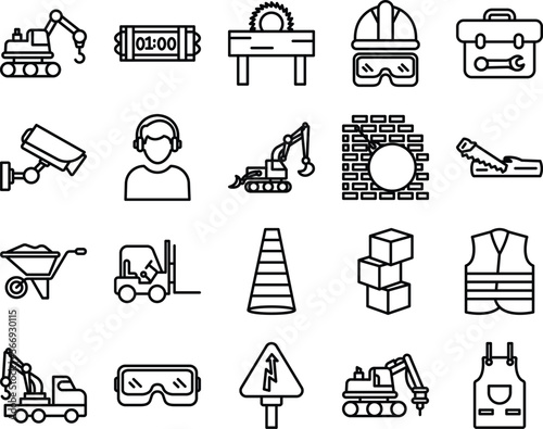 Construction vector icons, architecture icons pack, construction icons set, engineering icons pack, Construction building icons set, icons collection of Construction, Construction line icons set  photo