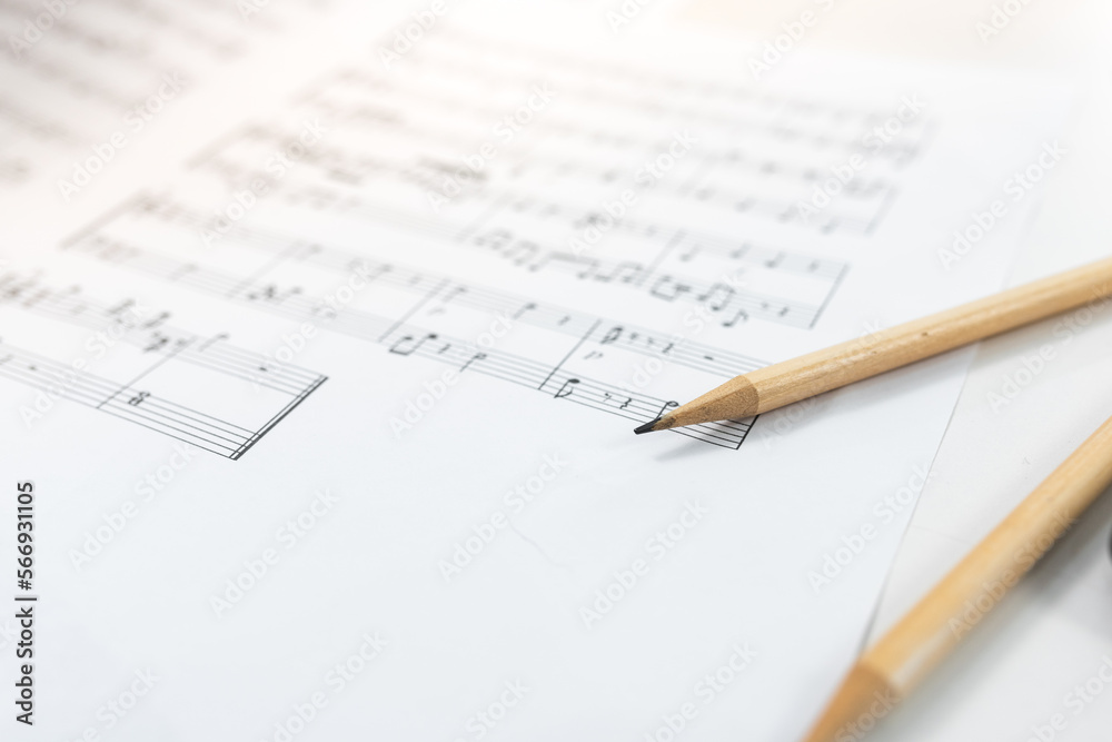 Sheet Music : Background Musical Notes with selective focus , International musician and composer concept.