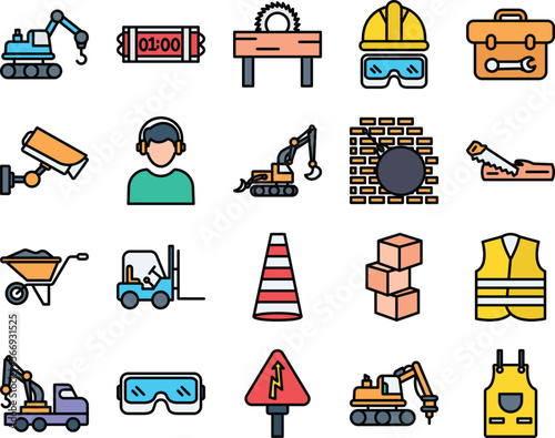 Construction vector icons, architecture icons pack, construction icons set, engineering icons pack, Construction building icons set, icons collection of Construction, Construction fill icons set  photo