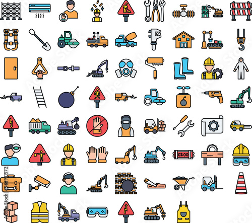 Construction vector icons, architecture icons pack, construction icons set, engineering icons pack, Construction building icons set, icons collection of Construction, Construction fill icons set  photo