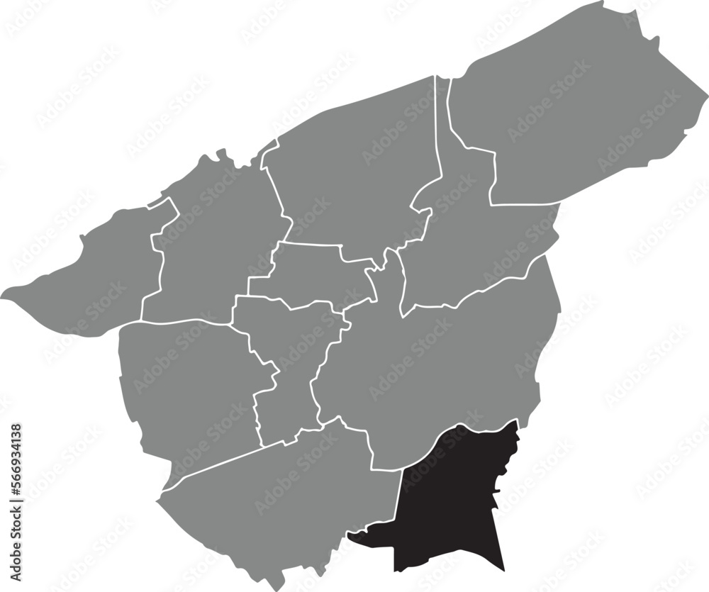 Obraz premium Black flat blank highlighted location map of the BIEMENHORST DISTRICT inside gray administrative map of BOCHOLT, Germany