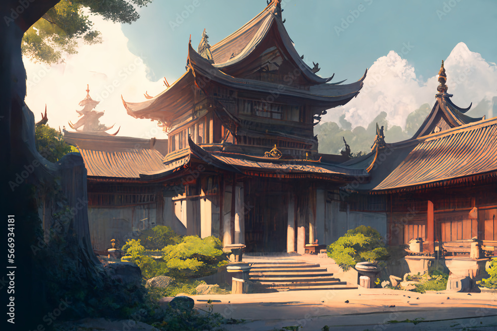 Fototapeta premium 美麗で幻想的な日本や和風系の背景のイラスト(AI generated image)