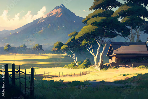 美麗で幻想的な日本や和風系の背景のイラスト(AI generated image)