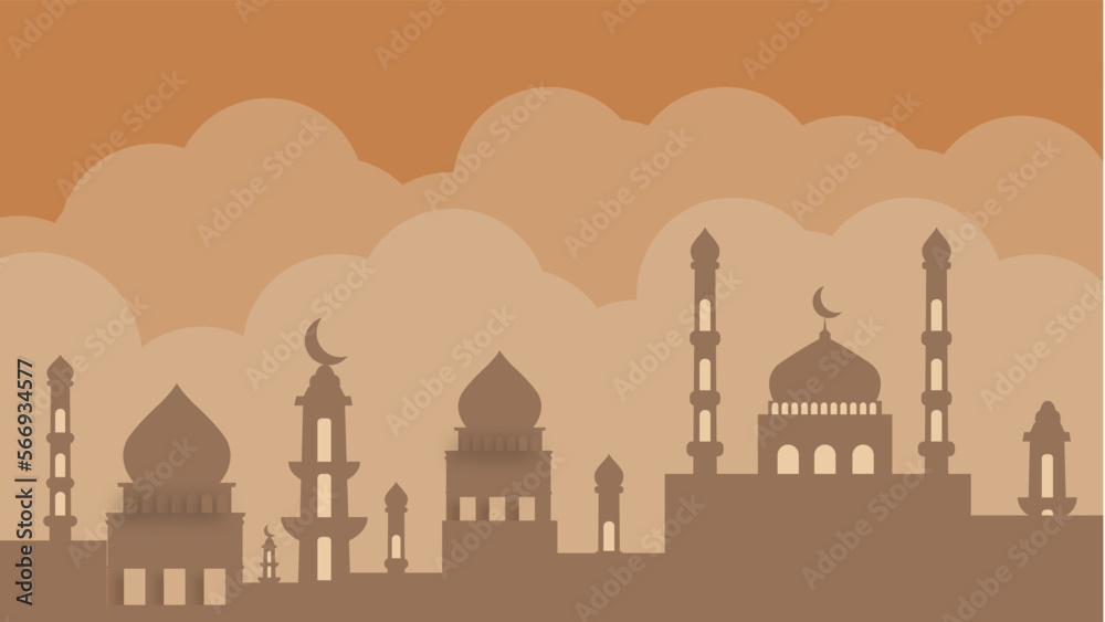 brown silhouette mosque background. mosque background with neutral color