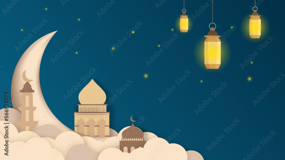 Mosques Dome with Crescent Moon and star on blue sky in the evening background, symbol islamic religion Ramadan and free space for text arabic, Eid al-Adha, Eid al-fitr, Mubarak Mosques Dome with Crescent Moon and star on blue sky in the evening background, symbol islamic religion Ramadan and free space for text arabic, Eid al-Adha, Eid al-fitr, Mubarak
