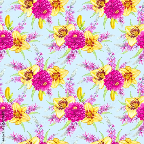 Wallpaper Mural Floral seamless pattern, watercolor. Hand drawn background. Floral pattern for wallpaper or fabric. Torontodigital.ca