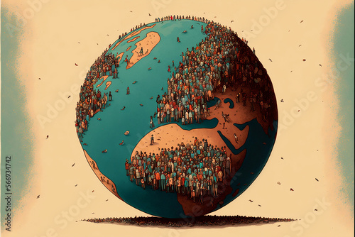 Overcrowded World: An Art Illustration Stock Image Depicting Overpopulation photo