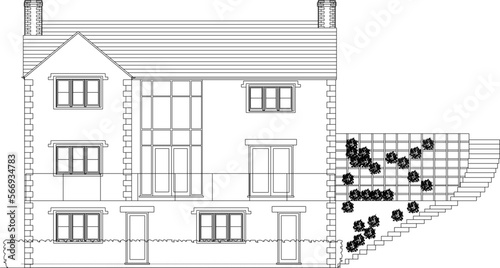 Vector sketch illustration of an old villa on a hillside