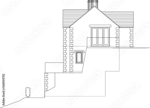 Vector sketch illustration of an old villa on a hillside