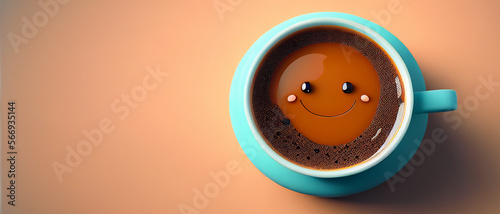Smiling cute coffee mug. Generative AI