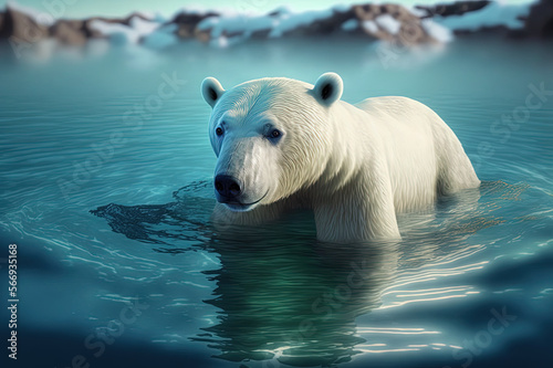 Polar Bear swimming in the water. Generation AI.