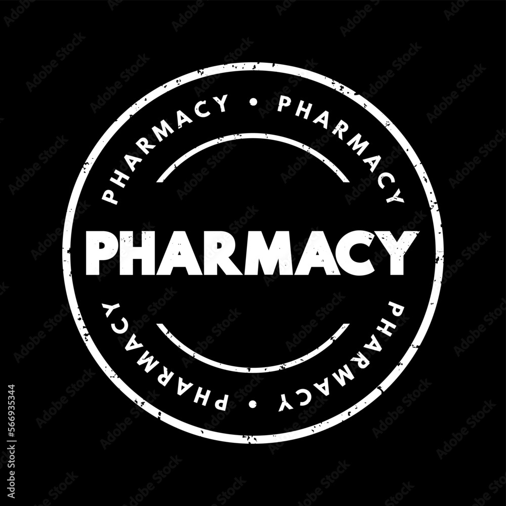 Fototapeta premium Pharmacy - clinical health science that links medical science with chemistry, text concept stamp