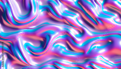 Texture di sfondo delle onde di plastica fusa smerigliata rosa e blu olografica degli anni '80 senza cuciture. Webpunk al neon astratto iridescente alla moda creato con intelligenza artificiale photo
