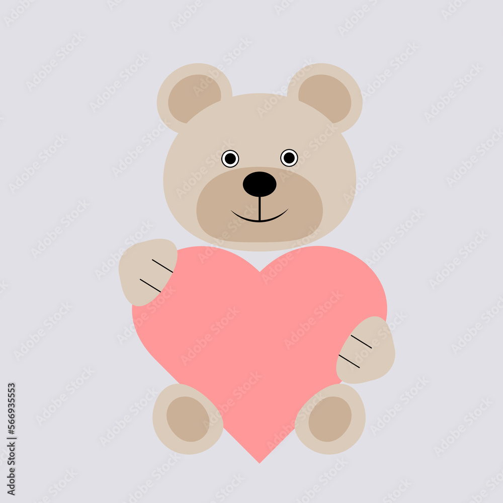 Image of a teddy bear with a huge heart, which he holds with his paws Image of a teddy bear with a huge heart, which he holds with his paws