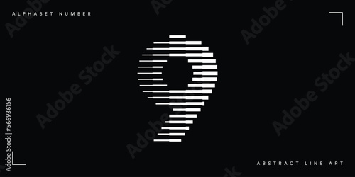 Number 9 with Abstract Line Pattern