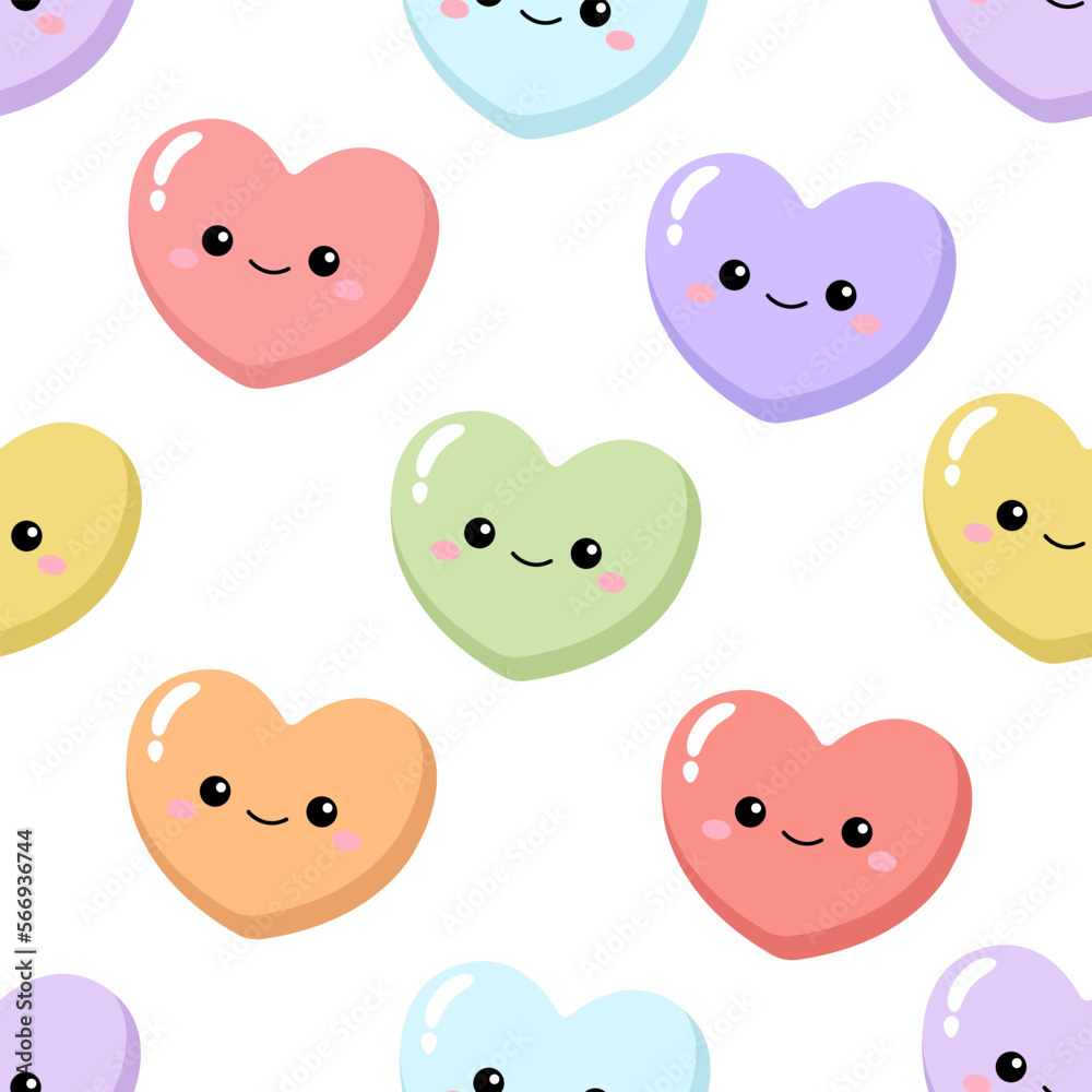 Cute colorful heart seamless pattern. Flat vector cartoon design
