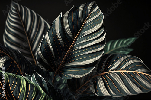 Gray Calathea Lutea Leaf Patterned Background Made with Generative AI photo