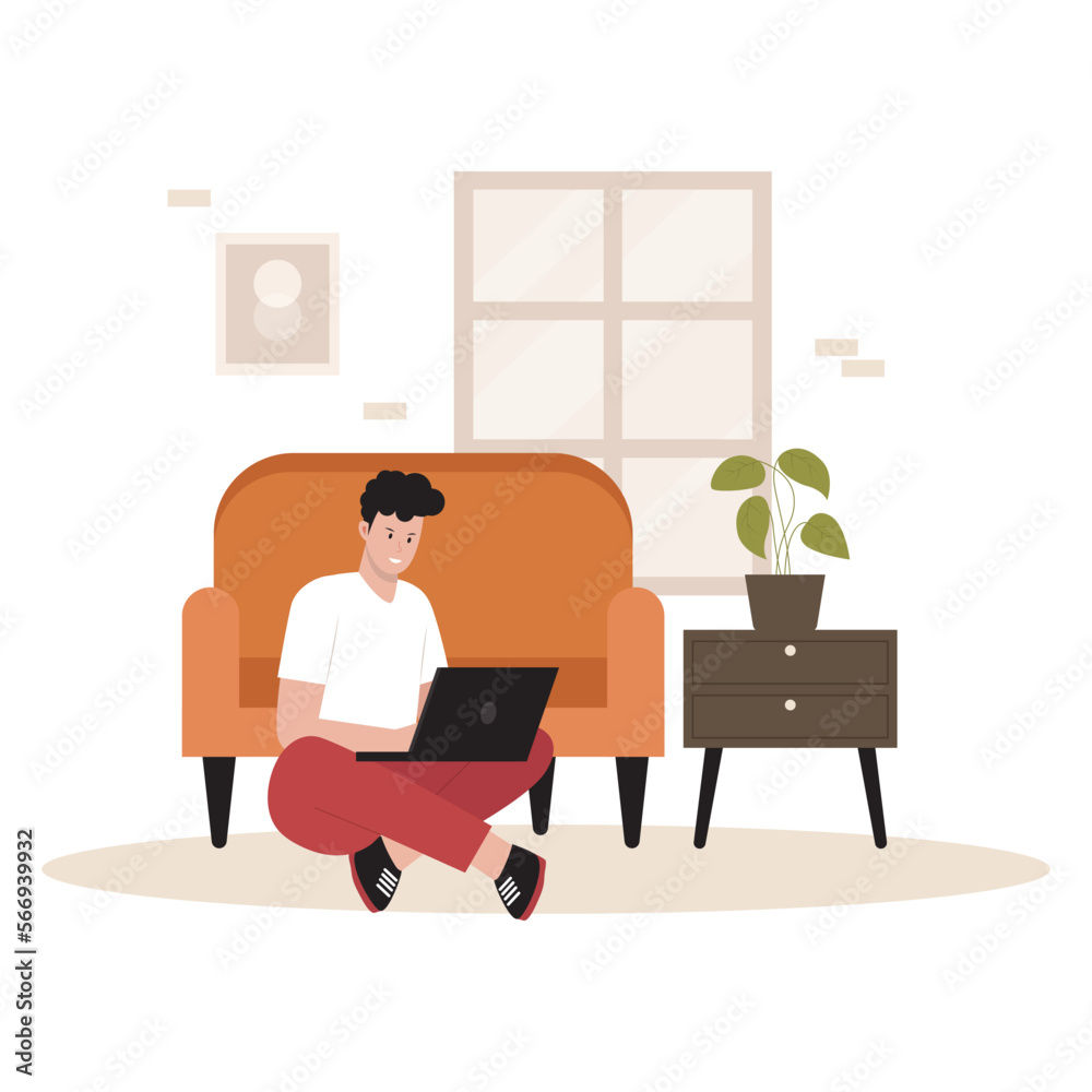 Flat design of man freelancer working from home. Illustration for website, landing page, mobile app, poster and banner. Trendy flat vector illustration Flat design of man freelancer working from home. Illustration for website, landing page, mobile app, poster and banner. Trendy flat vector illustration