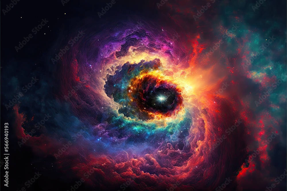 colourful galaxy being pulled into a black hole concept, generative ai ...