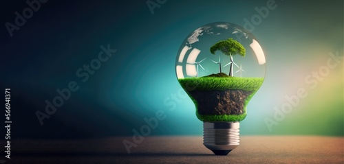 Green Energy Revolution: Lightbulb Symbolizing Renewable Sources and Sustainable wind energy, copy space generative ai