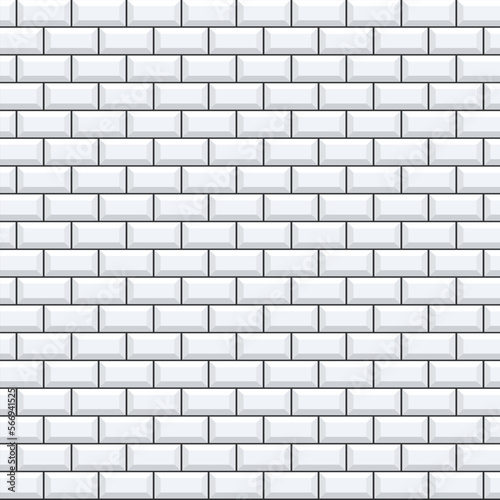 White glossy brick wall with ceramic rectangle tiles seamless pattern. Home i...