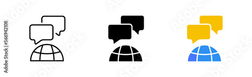 World chat icons set. Communication, planet, internationality, app, chat, dialogue, social networks, gadgets, people, interlocutor. communication concept. vector line icon in different styles