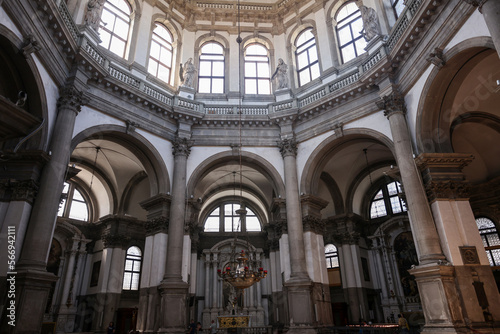 Venice, Italy - Sept 5, 2022: Santa Maria Della Salute was built as a votive offering for the city's deliverance from the pestilence which had taken almost a third of the Venice's population in 1630