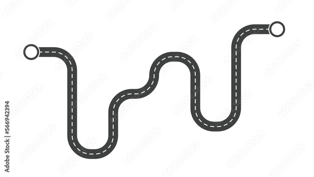 Fototapeta premium Winding Road on a White Isolated Background. Road way location infographic template with pin pointer.