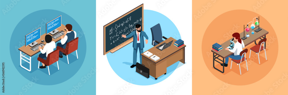 Isometric Class Interior Design Concept Isometric Class Interior Design Concept