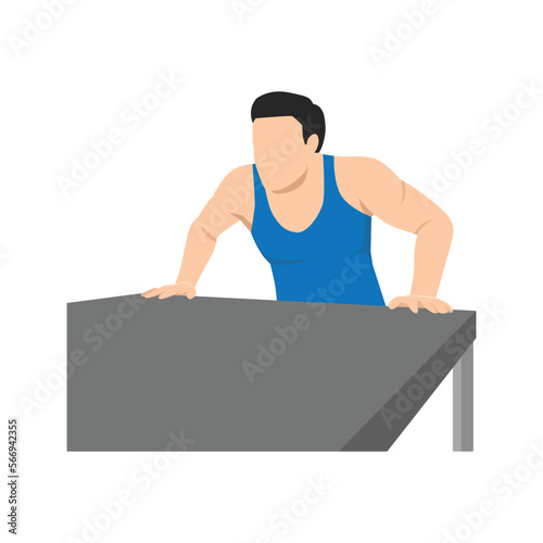 Man doing workout at office desk push up. Flat vector illustration isolated on white background.