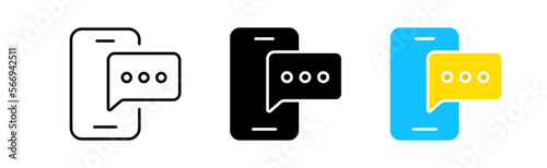 Notification icons set. Smartphone, message, speech bubble, text, chat, app. messenger, internet, interlocutor, mail, news, screen. Communication concept. Vector line icon in different styles