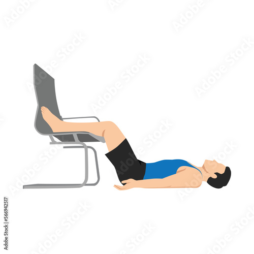 Man doing workout at office legs up the chair inversion. Flat vector illustration isolated on white background.
