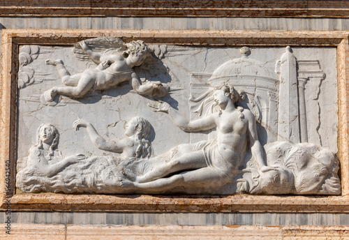 The bas-relief from The Loggetta by Jacopo Sansovino, under the Campanile di San Marco in Venice photo