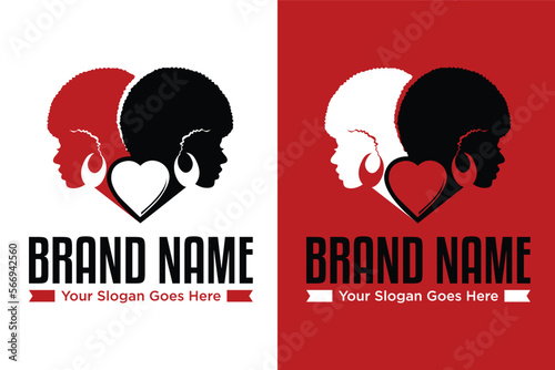 heart symbol African black woman illustration logo design