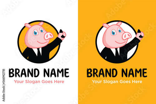 cute pig suite illustration logo design