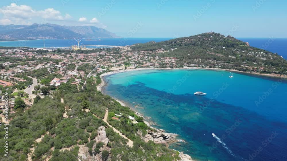 Arbatax Port Town and Cove with Turquoise Blue Sea in Sardinia, Italy - Aerial 4k Arbatax Port Town and Cove with Turquoise Blue Sea in Sardinia, Italy - Aerial 4k