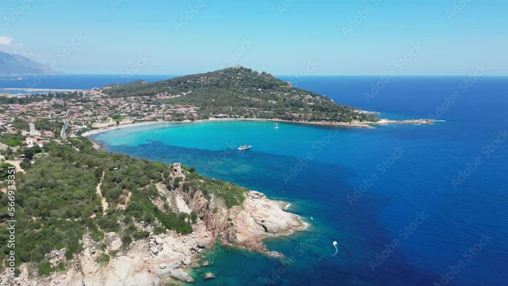Arbatax Cove with Turquoise Blue Sea and Boat in Sardinia, Italy - Aerial 4k Arbatax Cove with Turquoise Blue Sea and Boat in Sardinia, Italy - Aerial 4k