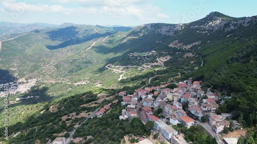 Baunei and Urzulei Village in Green Mountains of Sardinia, Italy - Aerial 4k photo